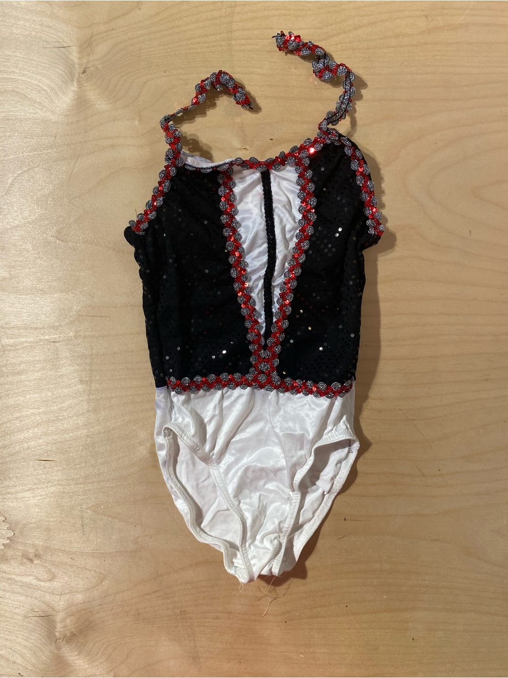 Fina 5120 Kids Sequin Dance Leotard Costume - Black & White Red Trim MC (RX)